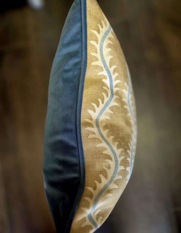 Linwood Helter Skelter Cushion with powder blue back and piping - Image 2