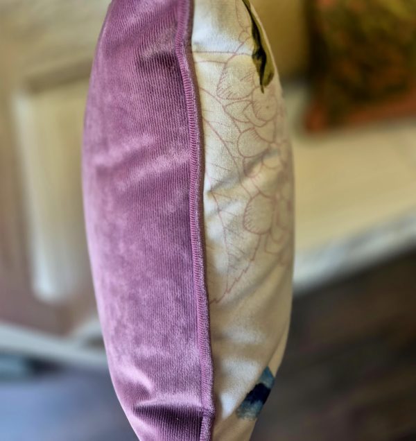 Hummingbird Cushion with Lavender Velvet back and piping - Image 2