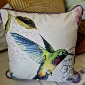 Hummingbird Cushion with Lavender Velvet back and piping