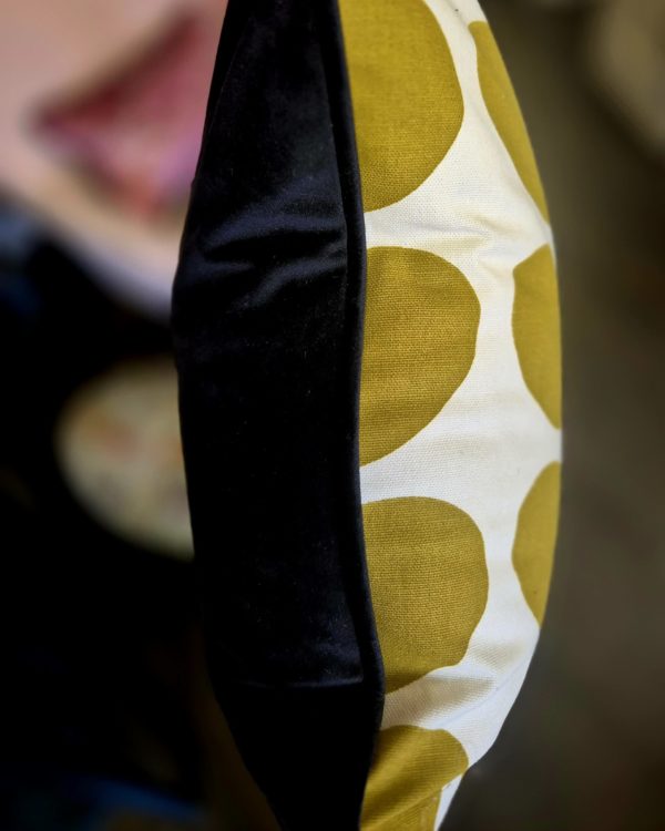 Orla Kiely Olive Cushion with Black Back and Piping - Image 2