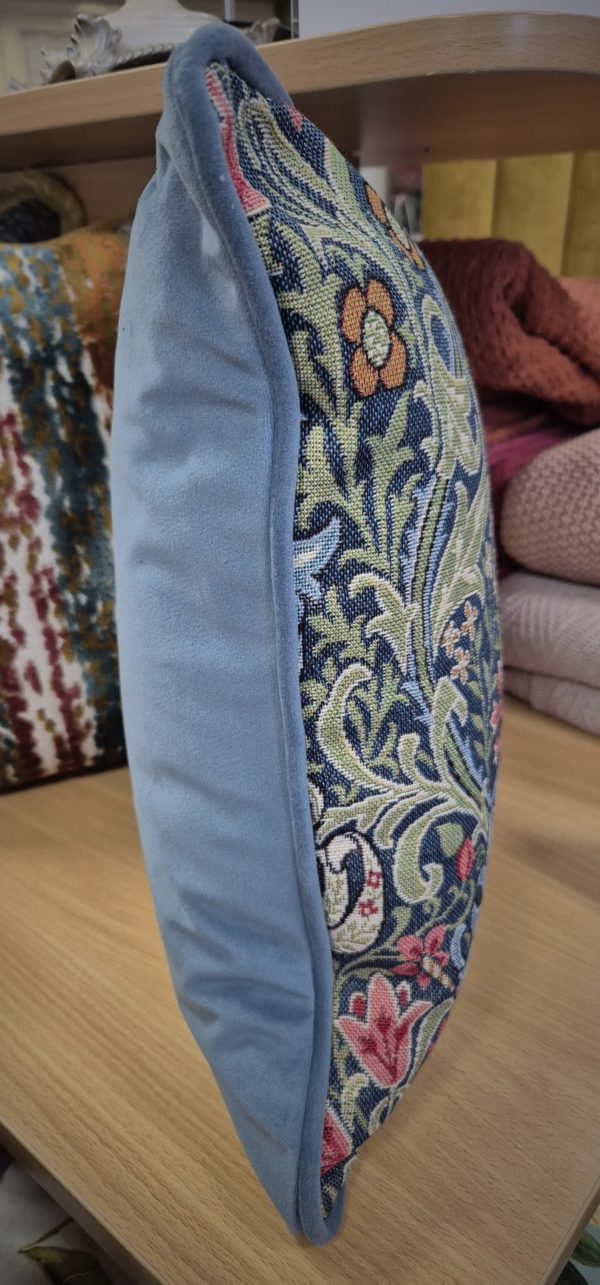 William Morris Golden Lilly Cushion with Powder Blue back and piping - Image 2