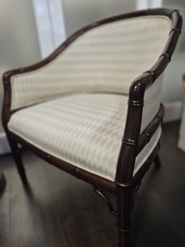 Mid 20th Century Carved Elm Faux Bamboo Pair Tub Chairs