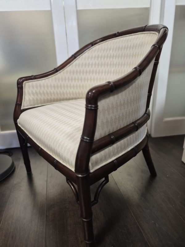 Mid 20th Century Carved Elm Faux Bamboo Pair Tub Chairs - Image 3