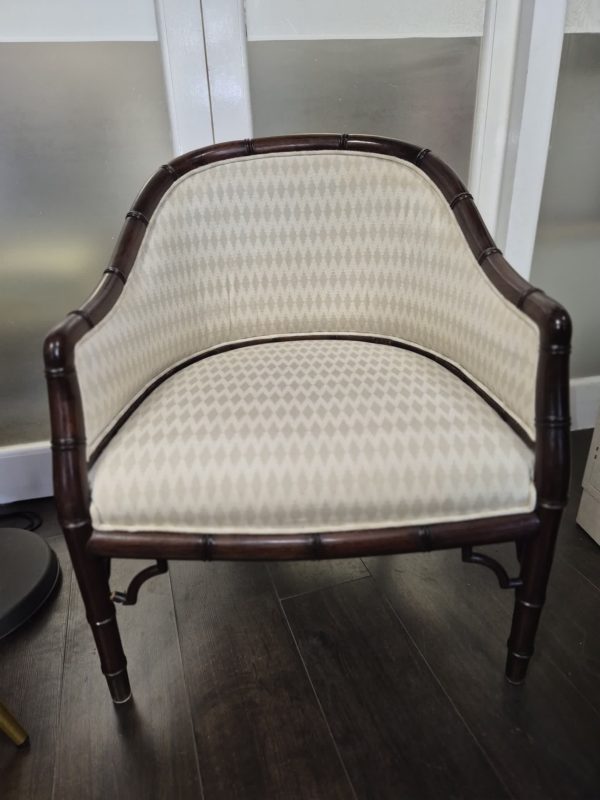 Mid 20th Century Carved Elm Faux Bamboo Pair Tub Chairs - Image 4
