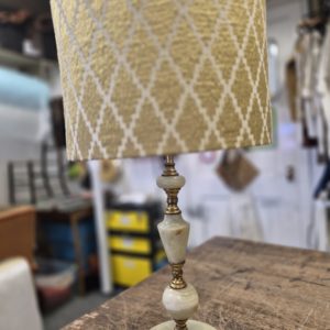 Marble and Brass lamp with Gold diamond design shade