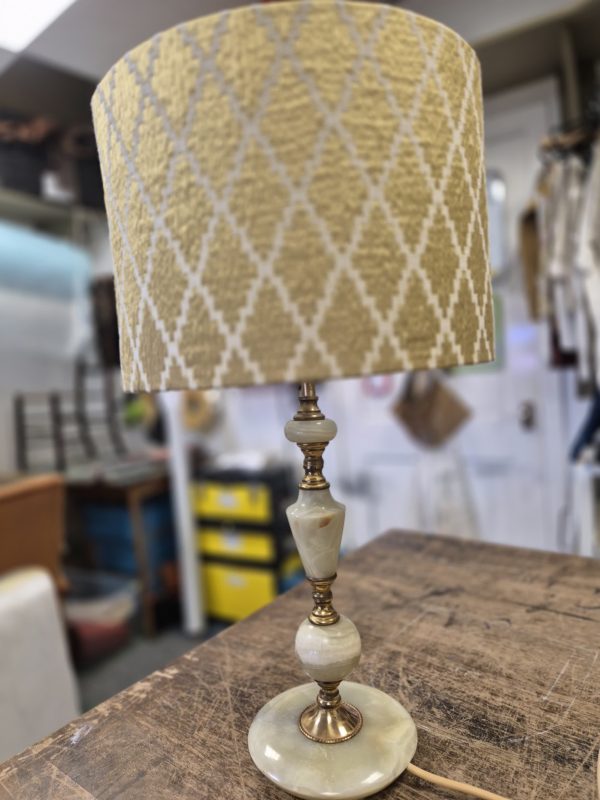 Marble and Brass lamp with Gold diamond design shade