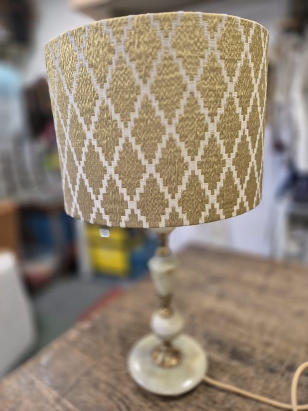 Marble and Brass lamp with Gold diamond design shade - Image 2