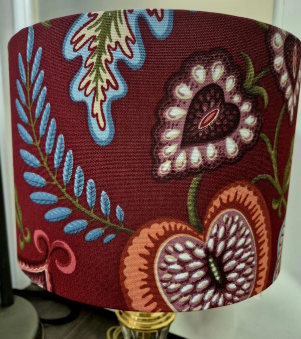Cut glass and brass lamp with Harvest Ruby fabric shade - Image 3