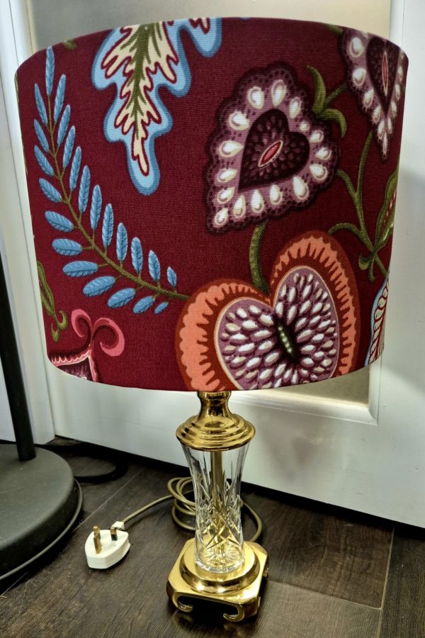 Cut glass and brass lamp with Harvest Ruby fabric shade - Image 2