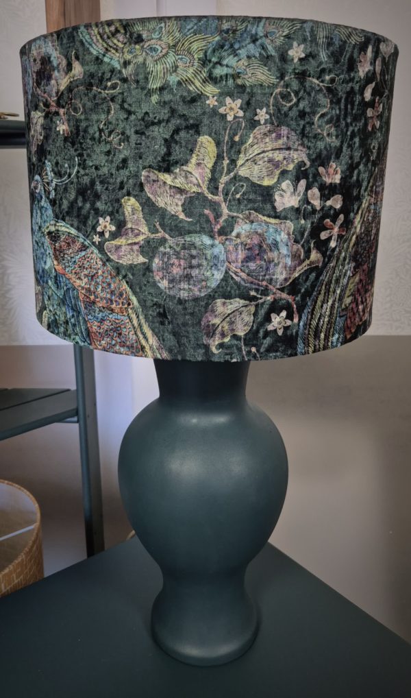 Stunning Peacock Velvet and teal painted base lamp