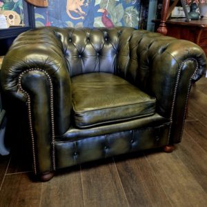 Green Leather Chesterfield Club Chair
