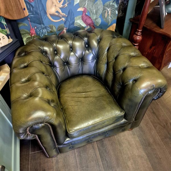 Green Leather Chesterfield Club Chair - Image 2