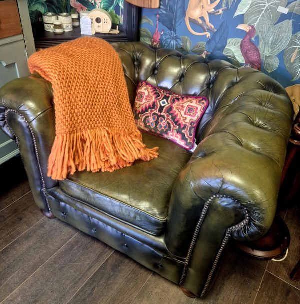 Green Leather Chesterfield Club Chair - Image 4