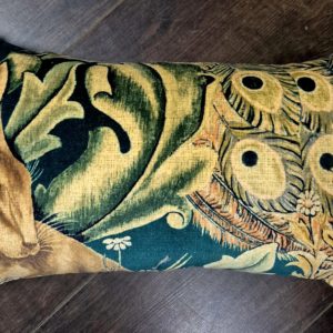 William Morris Velvet Oblong Cushion with pom pom trim