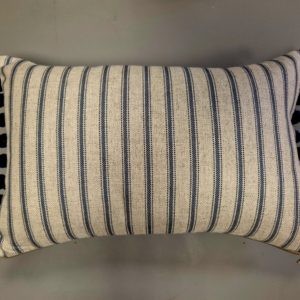 12 x 18 inch ticking stripe pom pom cushion