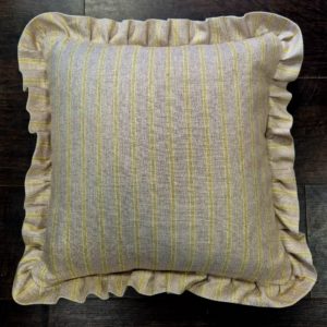 Yellow ticking stripe frill cushion